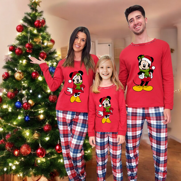Pijama cuadros Mickey Minnie Happy Christmas rojo