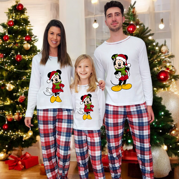 Pijama cuadros Mickey Minnie Happy Christmas Blanco