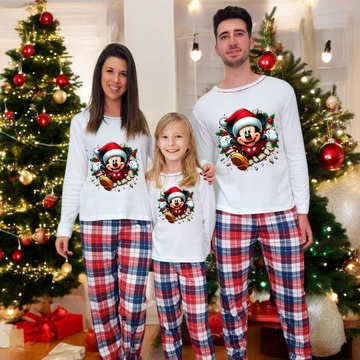 Pijama cuadros Mickey sorpresa navidad blanco