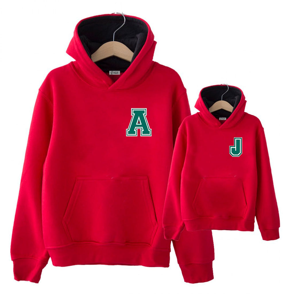 Sudadera iniciales premium roja mini capucha