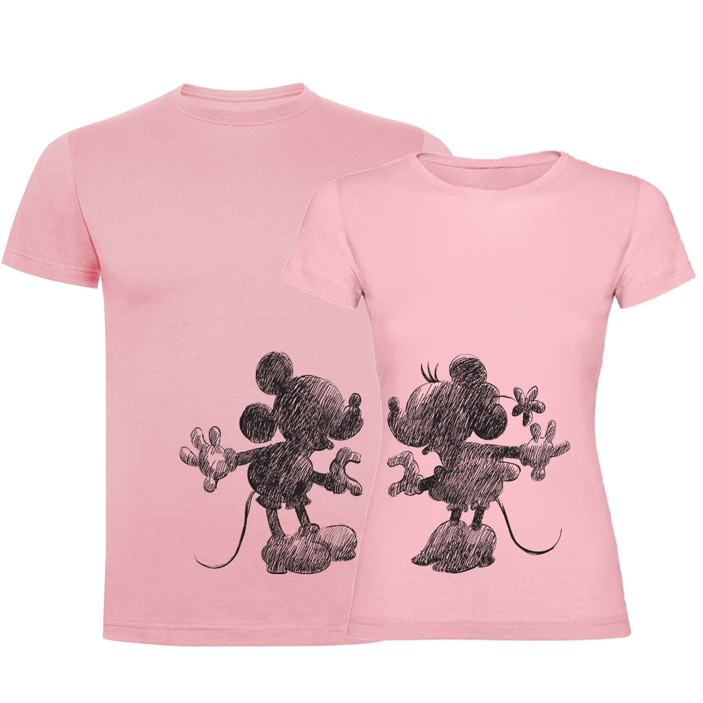 Camiseta Mickey & Minnie boceto negro. Camisetas para toda la familia