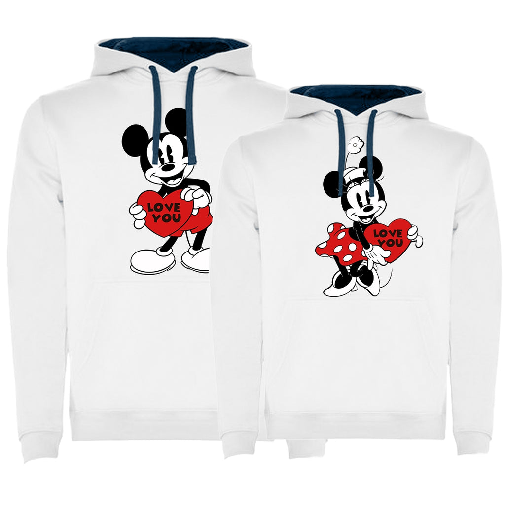 Sudadera premium Mickey & Minnie love you heart bicolor