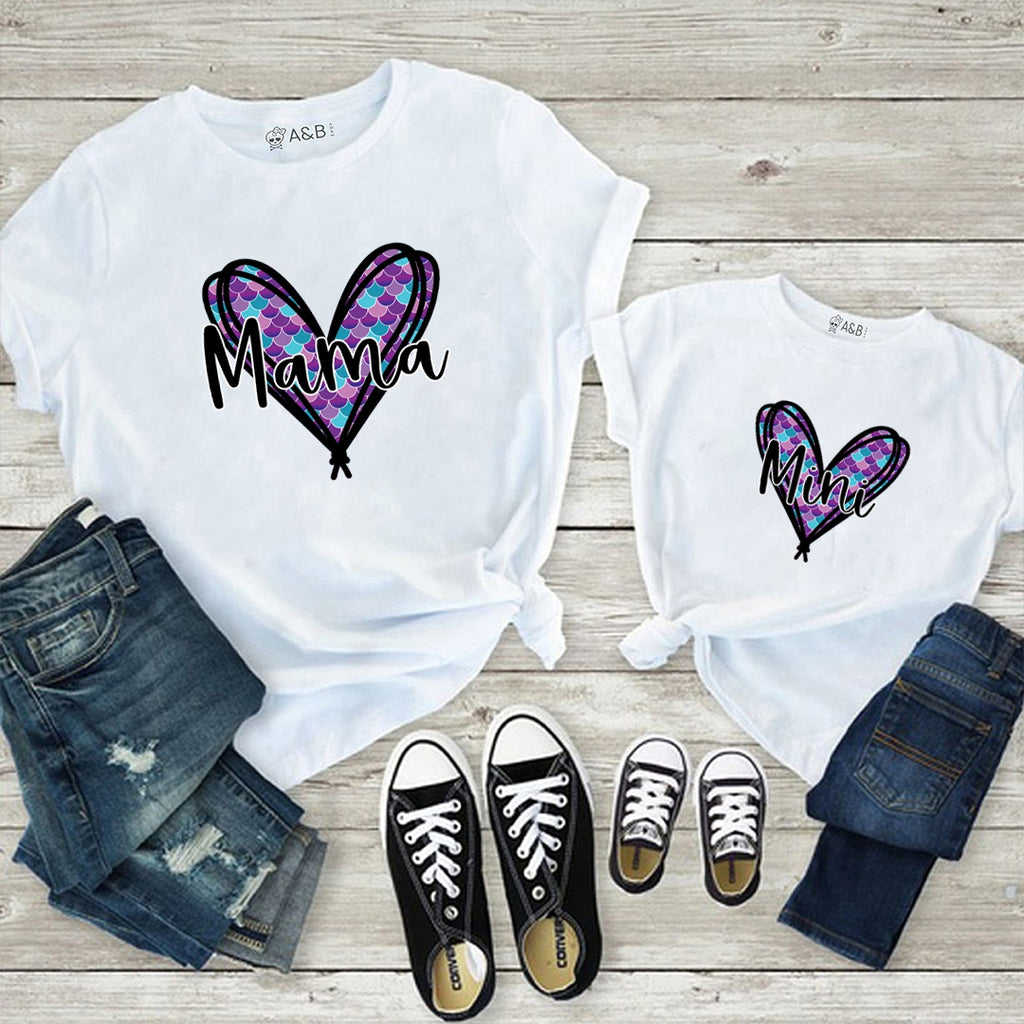 Camiseta mama-mini corazón colores