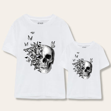 Camiseta Calavera mariposas grises