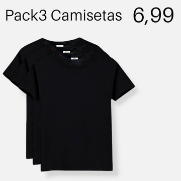 Pack 3 Camisetas Básicas Negras